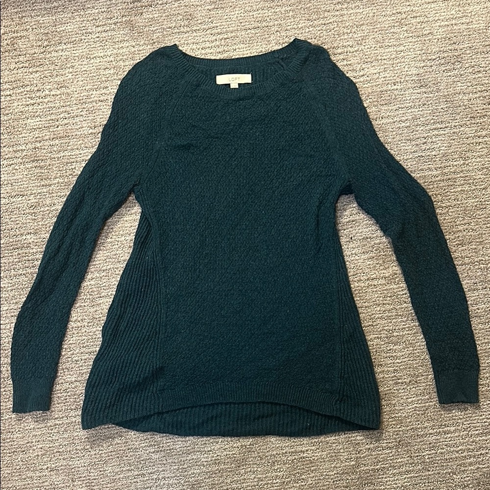 LOFT Green Scoop Neck Sweater Lightweight Knit